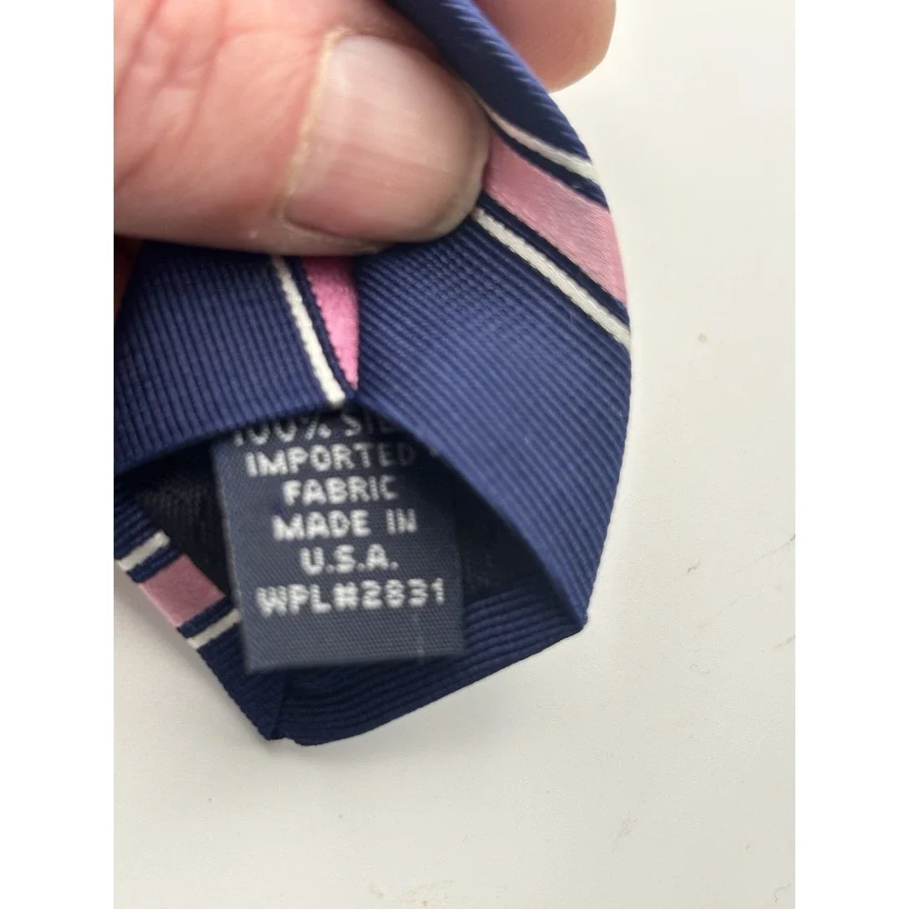 Nautica Mens Silk Tie Necktie Pink Navy‎ Blue Stripes REPP 3.5